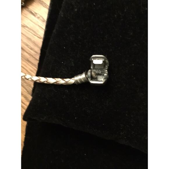 Pandora braided leather Bracelet w/3 ALE 925 charms Hedgehog,Cross,Bead In Box - Picture 9 of 10